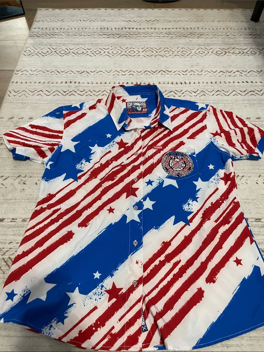 DIXXON Patriotic Star & Stripes Button-Down Shirt in Red, White & Blue